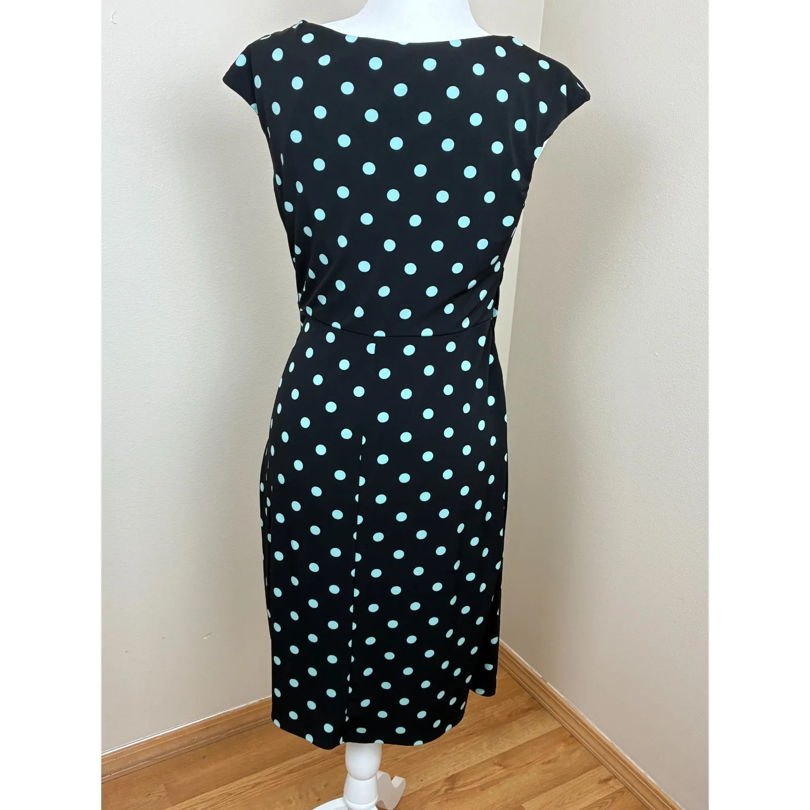 Macy's Connected Apparel Black with Turquios Polka Dot Dress Size 10 - Image 2
