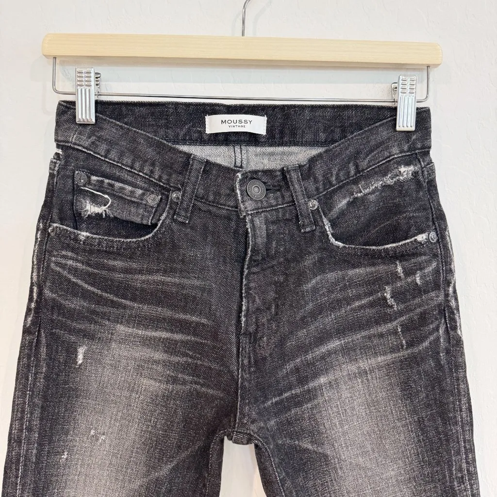 Moussy Denim Diana Distressed Raw Hem Skinny Leg Jeans Faded Black Japan Size 25 - Image 3