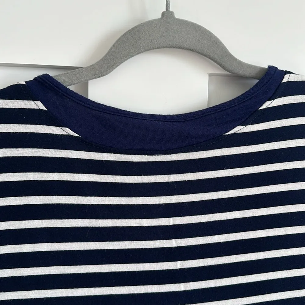 Hailey & Co Women's S Long Sleeve V Neck Pocket Tee Blue White Stripe Nautical - Image 7