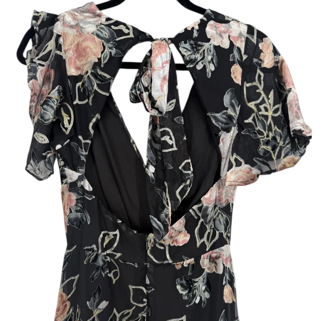 NWT Lulus Floral Velvet Burnout Maxi Dress‎ Black Tie Back V Neck Size XS Fairy - Image 7