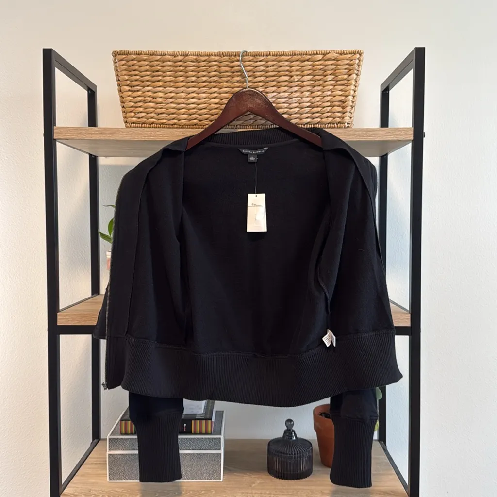 NWT Banana Republic Cotton Black Full Zip Button Military Sweater Jacket, L - Image 7