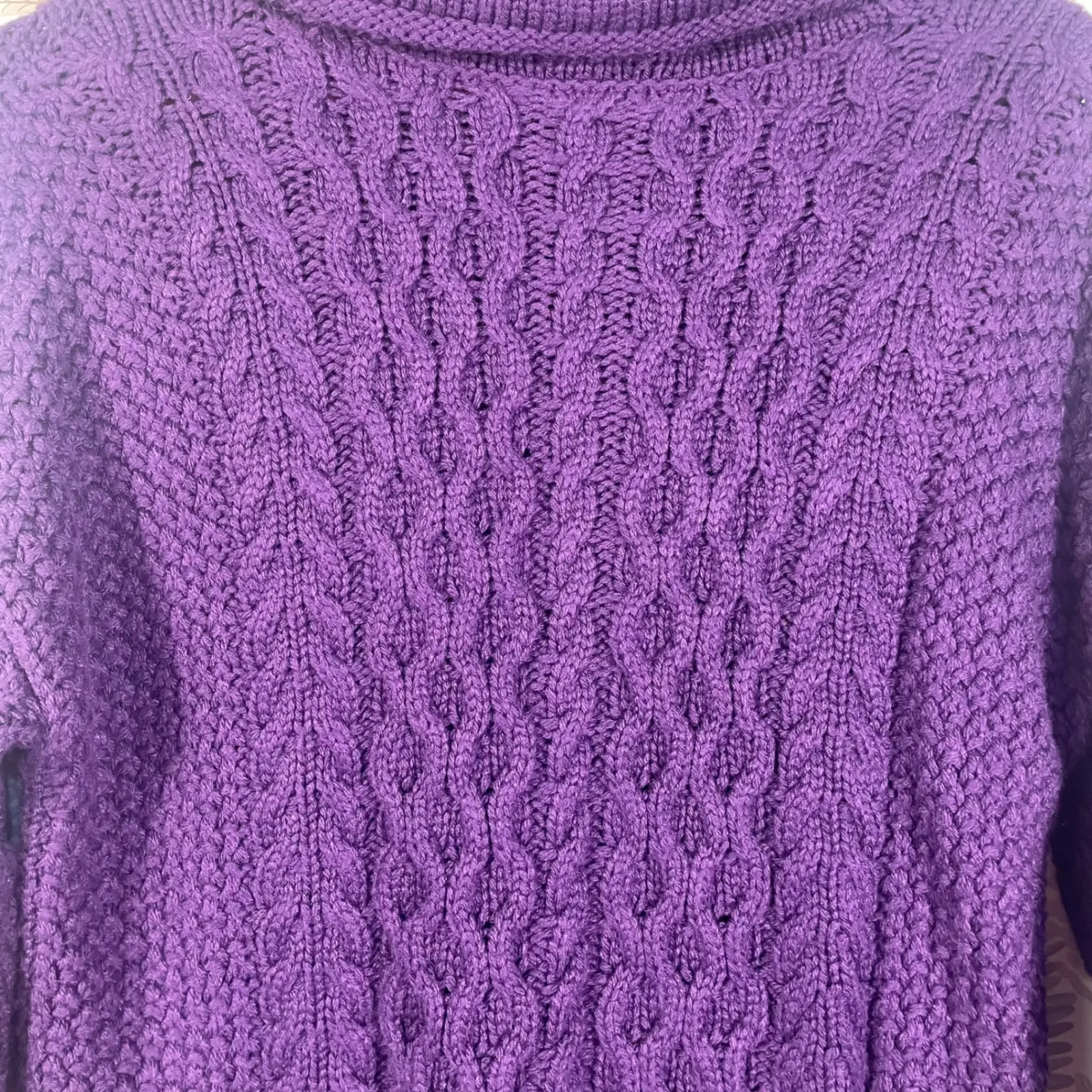 Per Se by Carlisle Purple Cable Knit Merino Wool Blend Turtleneck Sweater Small - Image 10