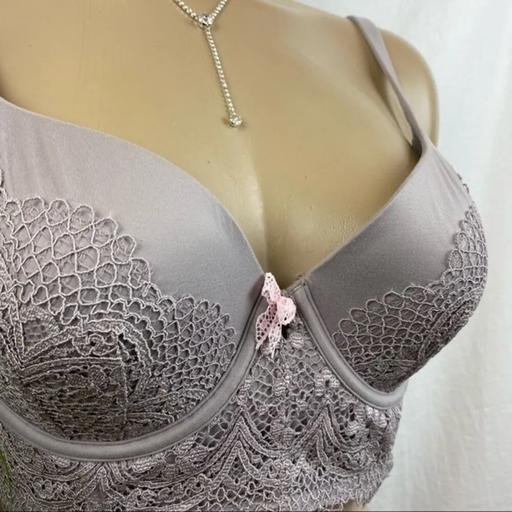 VS Victoria’s Secret Gray Lace BBV Lined Lace Underwire Longline Demi Bra 34D - Image 4
