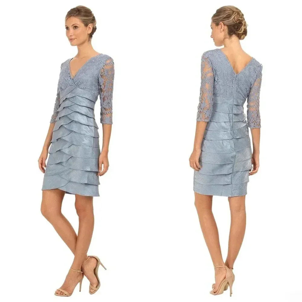 Adrianna Papell Shimmer Shutter Tuck Lace Dress - Metallic Mother of the Bride - Image 7