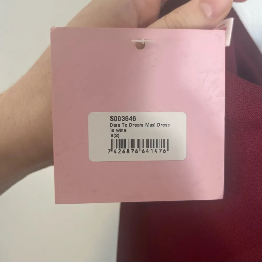 NWT Showpo Dare to Dream Maxi Dress Plunge Neck Split Leg Wine Red Size 4 - Image 6