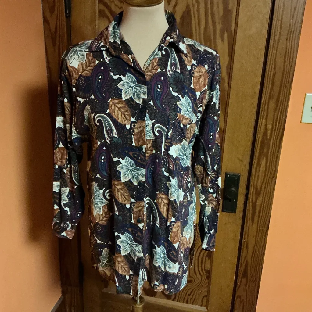 Vtg 80s Autumn Leaves Oversized Button Down Shirt - Image 7