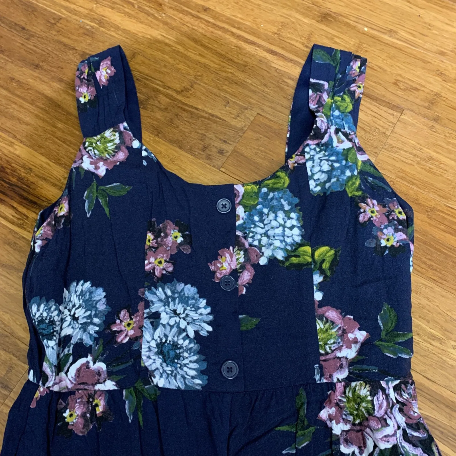 BOG Collective‎ Navy Blue Floral Wide Leg Jumpsuit Tank Pants Women's Size Large - Image 2