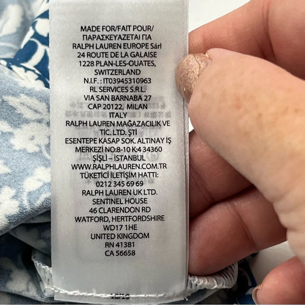 Lauren Ralph Lauren Womens Floral Stretch Jersey Tee Dress Blue White Medium NEW - Image 10