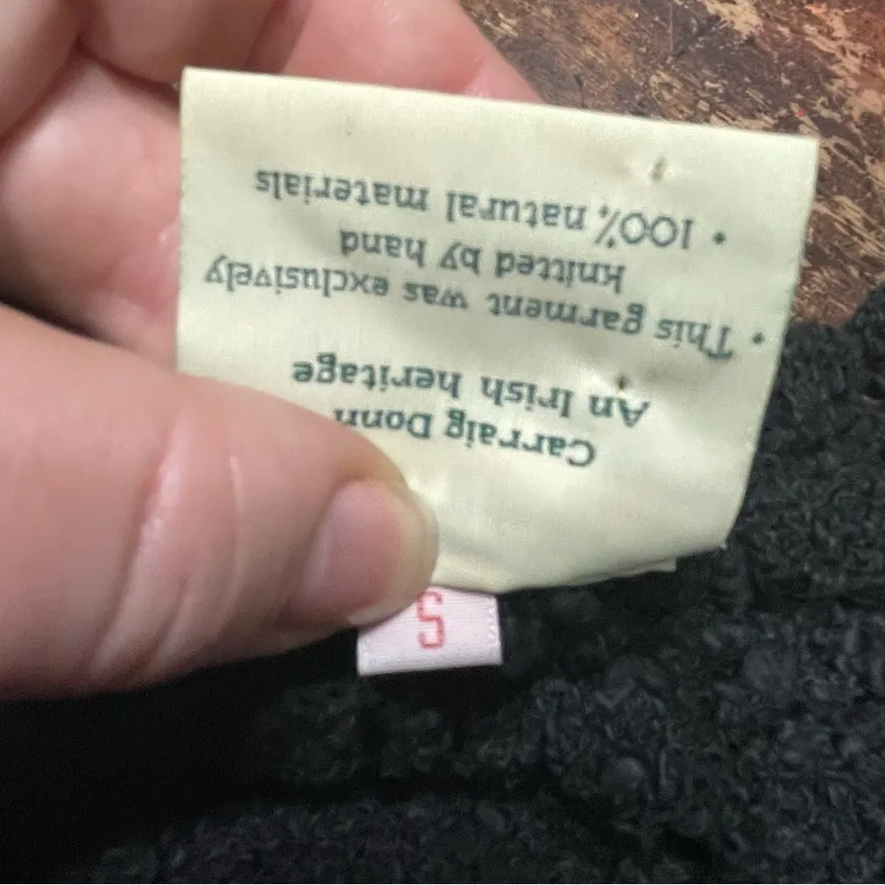 Carraig Donn Black Crochet Flowers 100% Pure Irish Boho Indie‎ Wool Sweater S - Image 7