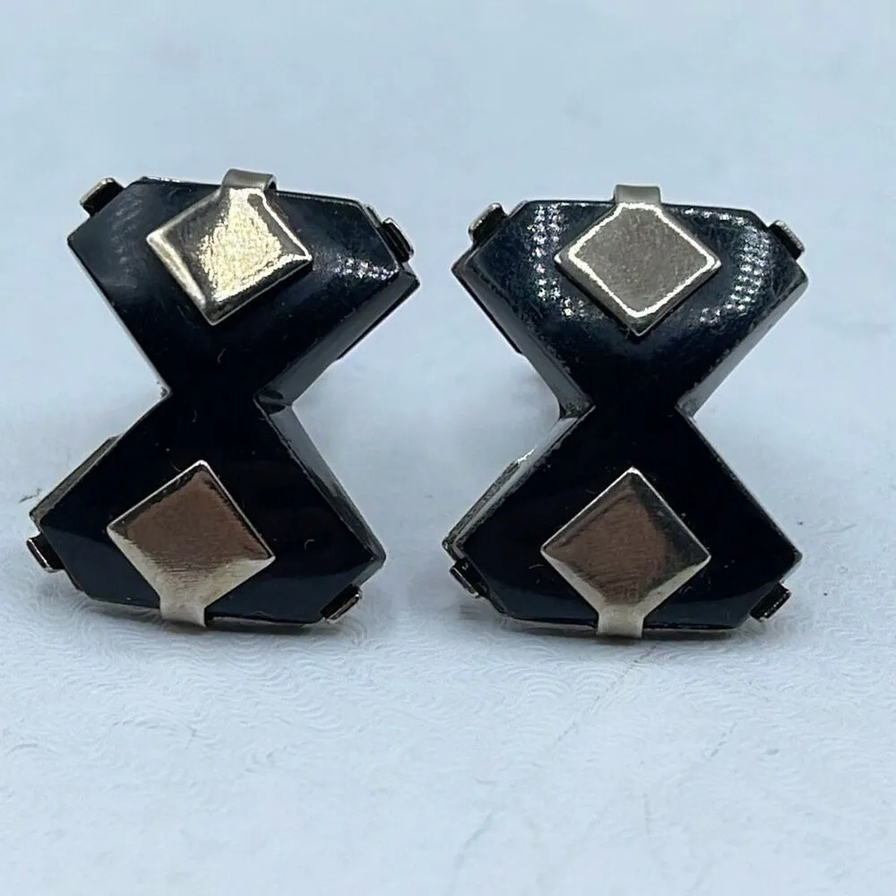 Art Deco vintage black glass clip earrings. - Image 2