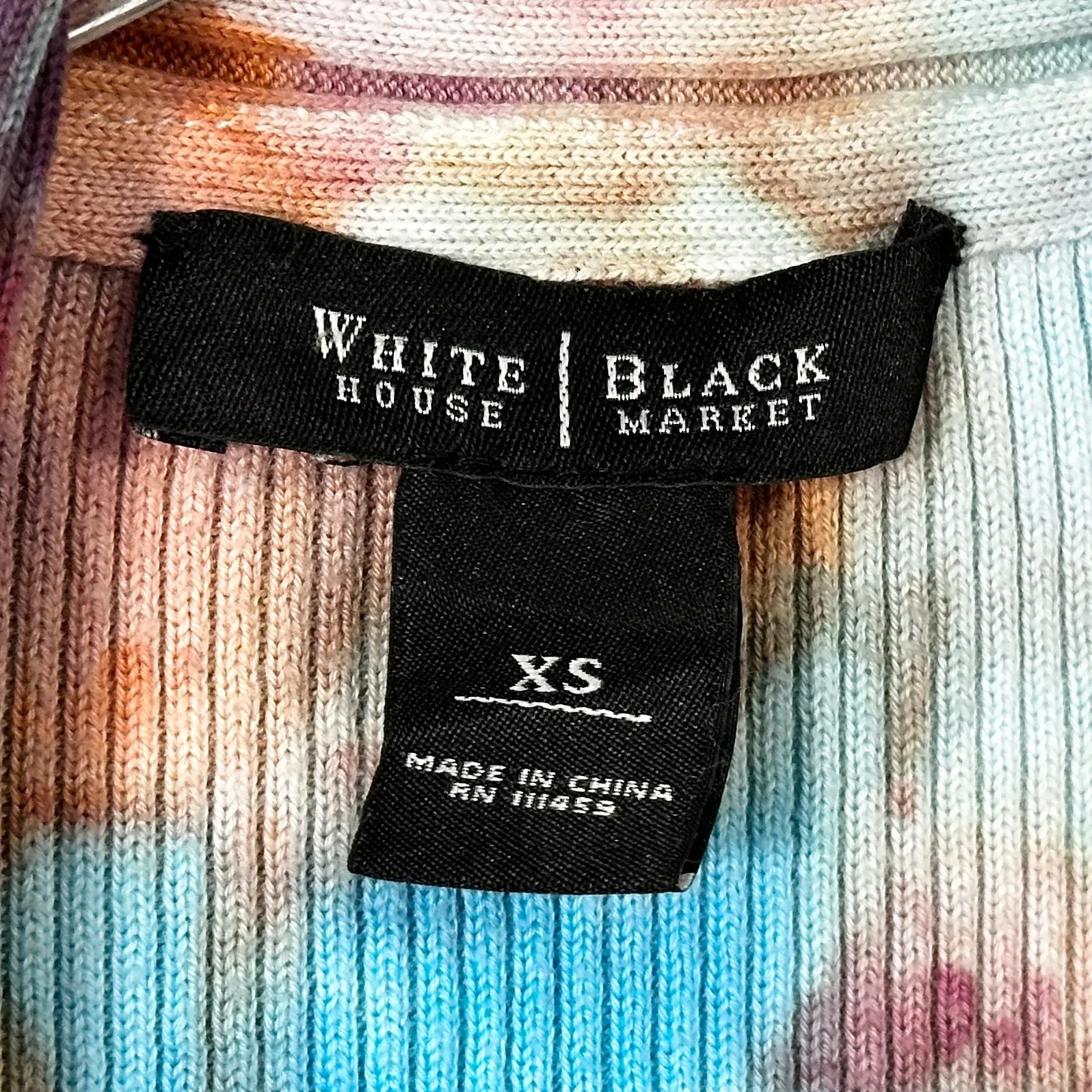 White House Black Market XS Cardigan Handmade Tie Dye Ribbed Open Front Knit 725 - Image 10