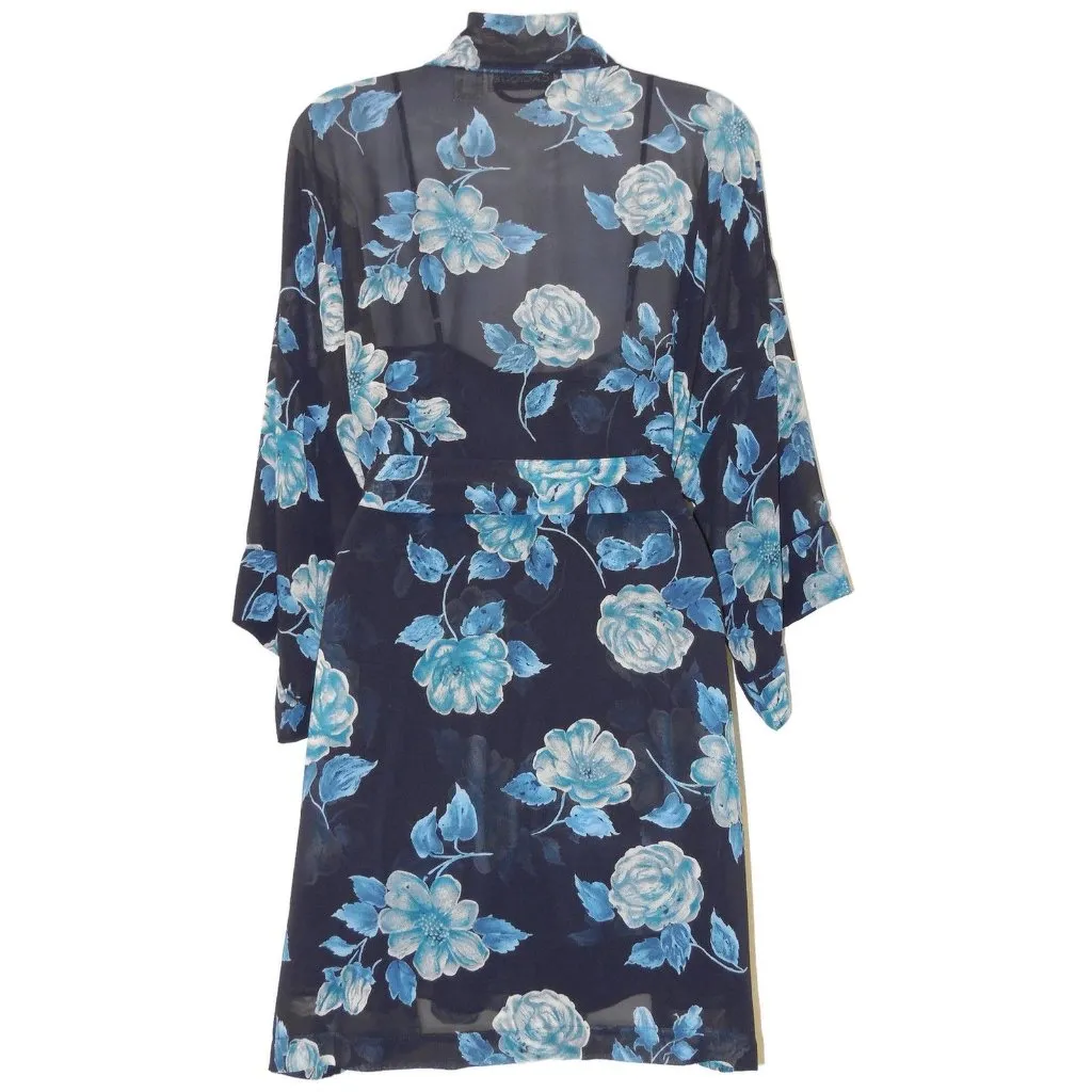 Lingerie Cacique Nightgown & Robe sz xs/s NEW/NWT Navy Blue Roses Floral Chiffon - Image 5