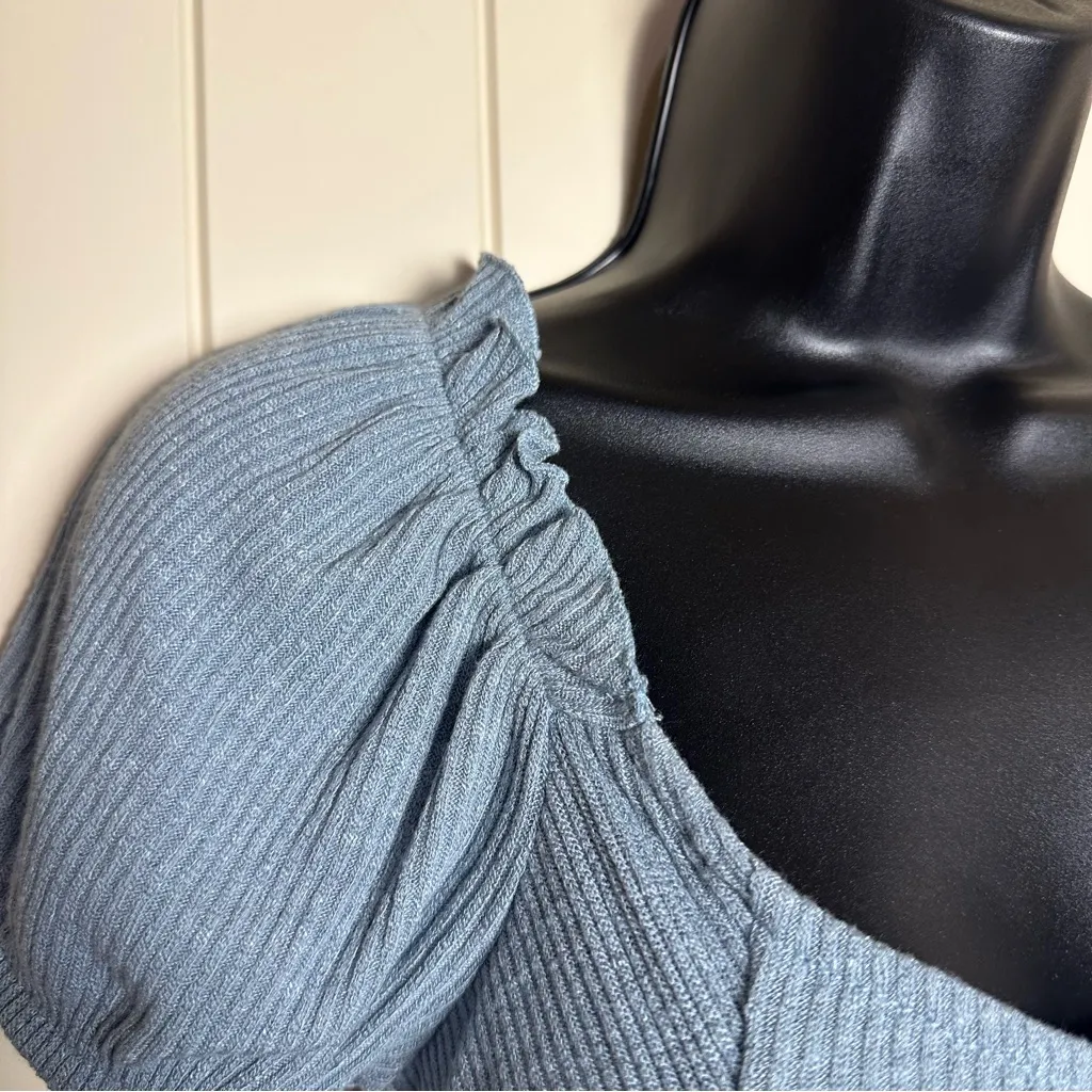 Altar'd State Light Blue Ruched Puff Sleeve Crop Top Small NWT $54.95 - Image 5