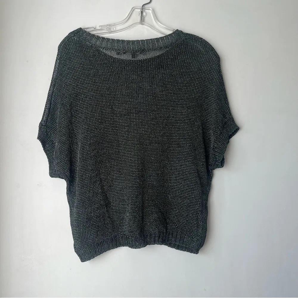 . Metallic Green Mesh Knit Short Dolman Sleeve Sweater Top XS - Image 6
