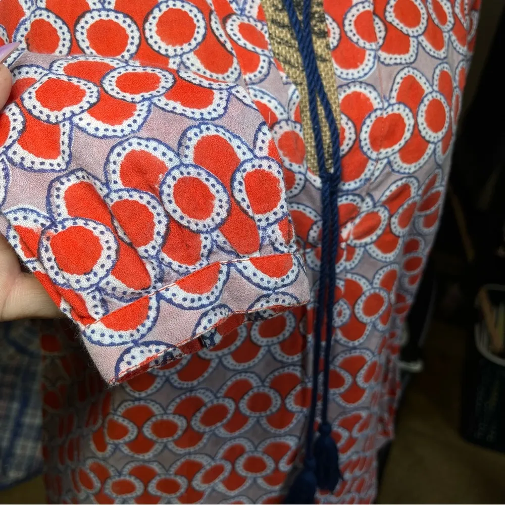 Roller Rabbit Calisto Zola Top Tunic Blouse Red Blue Boho Flowy Vacation Summer - Image 6