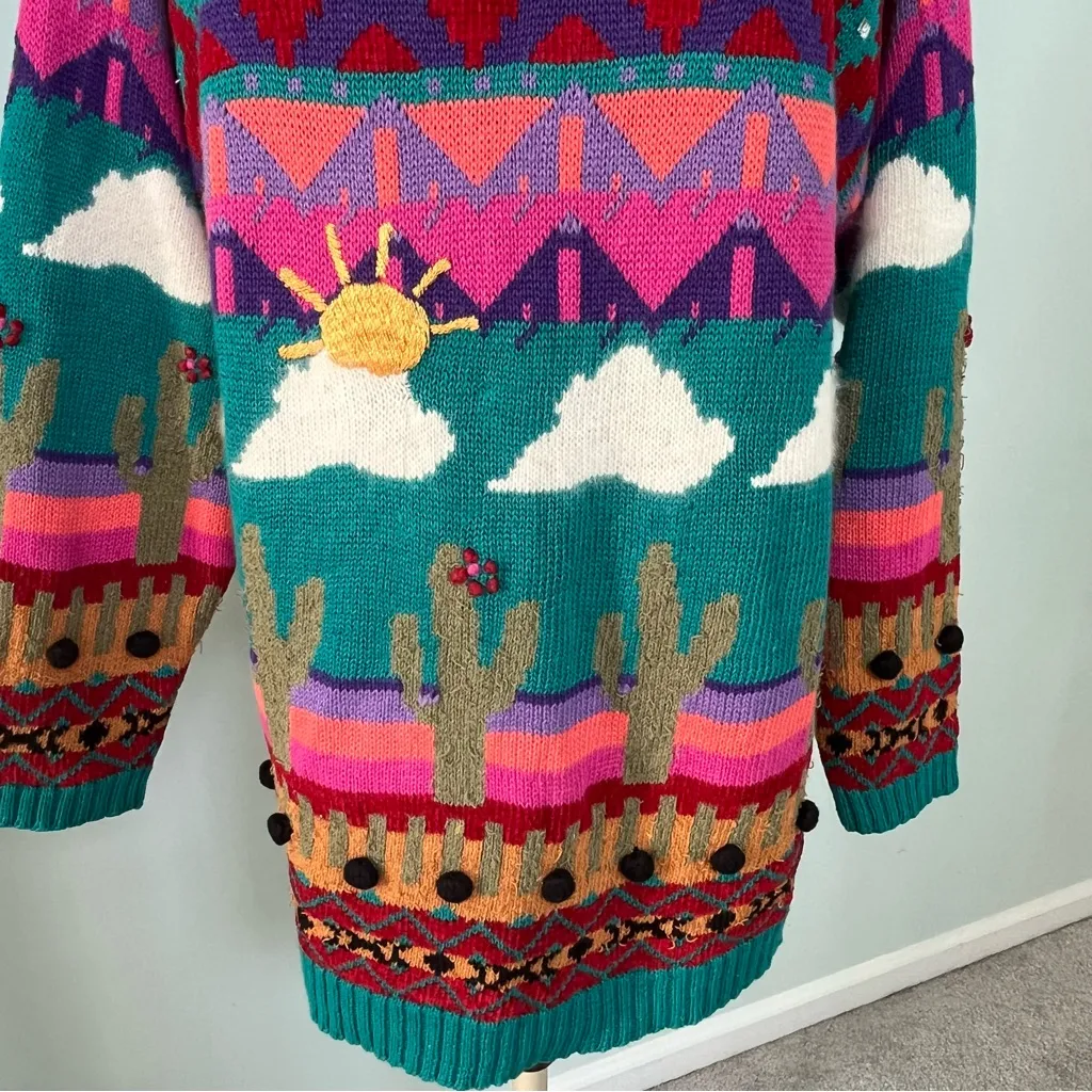 Vtg Carole Little Knitwear Women’s Southwest Colorful Embellished Sweater Sz L Black Size L - Image 4