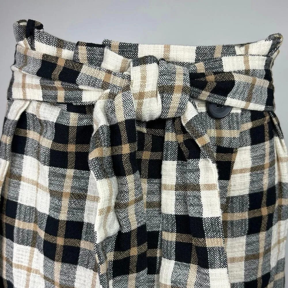 NEW Zara Black White Plaid Paperbag Tie Belt Preppy Checkered Wrap Mini Skirt XS - Image 4