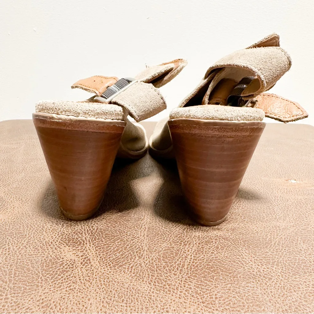 Frye Courtney Slingback Suede Mules Peep Toe Block Heel Ash tan sz 6.5 - Image 8