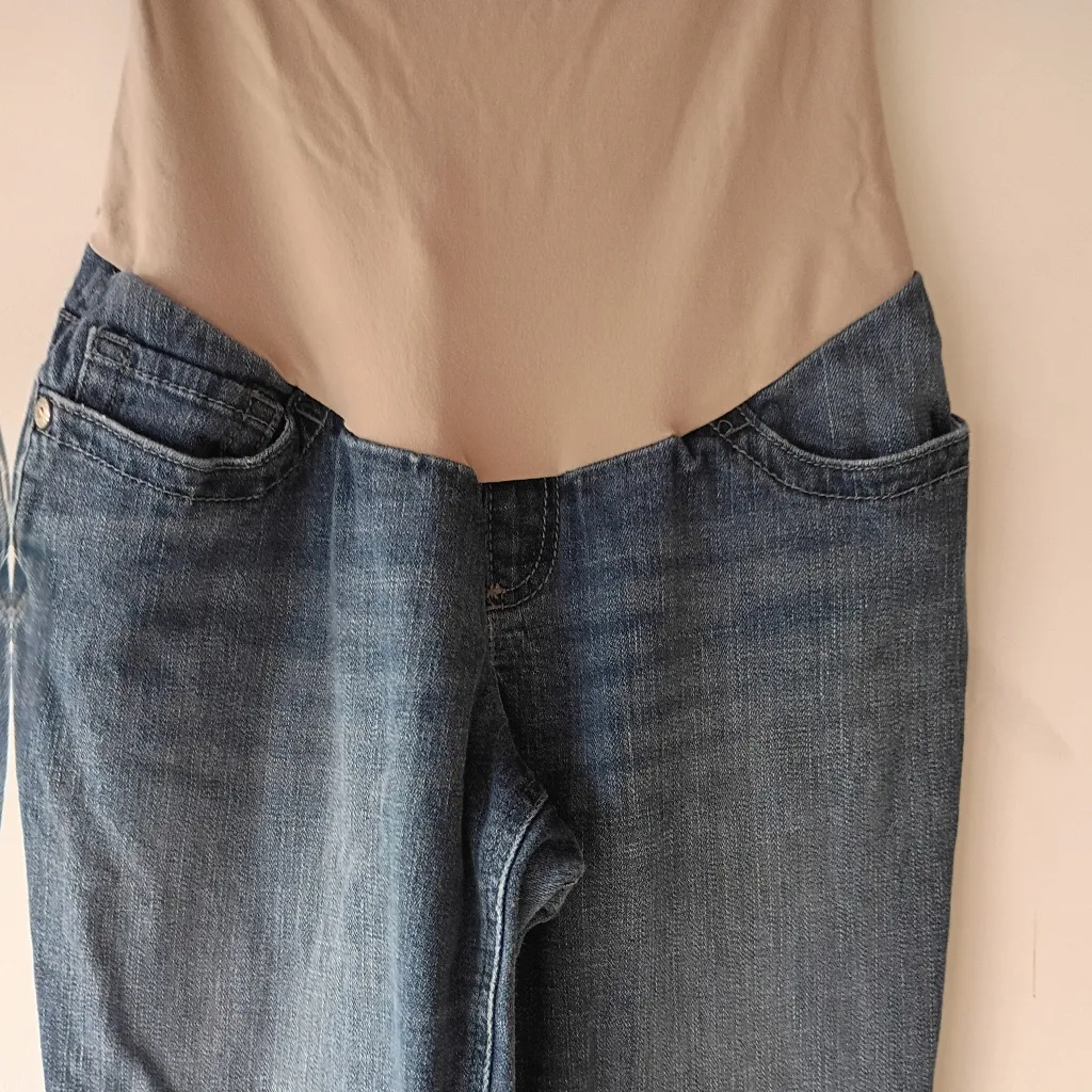 Indigo Blue Maternity Jeans Medium Wash Straight Leg Stretch Denim - Image 3