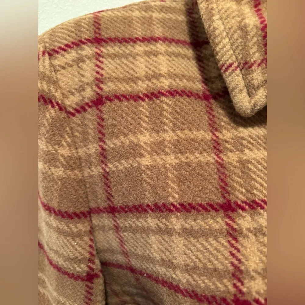 VTG J. Crew Plaid Clueless Preppy Wool Belted Trench Coat M Pockets Lined - Image 7