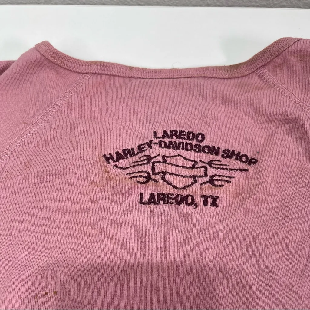 Harley Davidson Baby Pink Camo Sleeves Top Women M Boxy Shirt Y2K Grunge Biker - Image 8