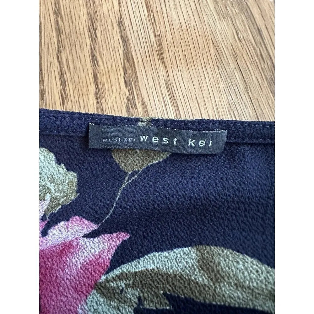 West Kei Blouse Rose Print Belted Waist Women’s Sz SP Whimsigoth Office Siren - Image 10