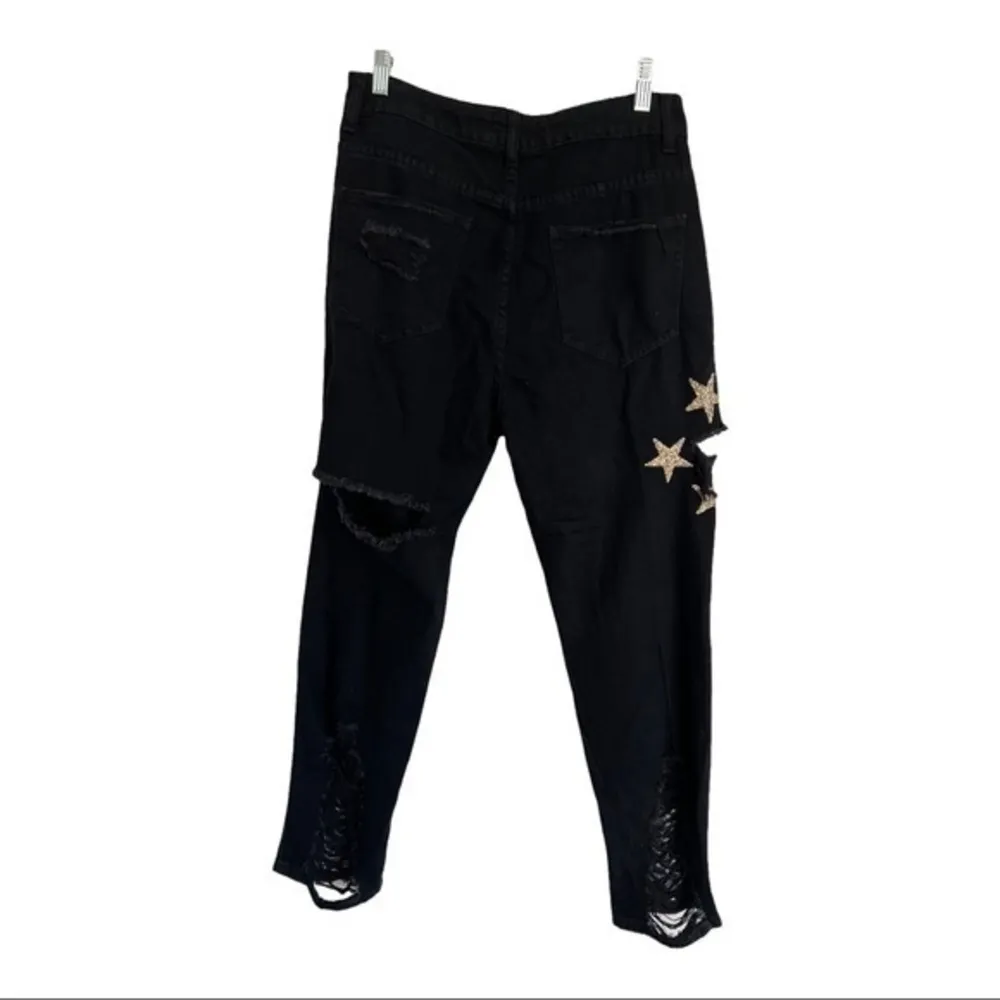 Uniq By Litz Star Print Black Super Distressed Mom Jeans Size 29 - Image 8