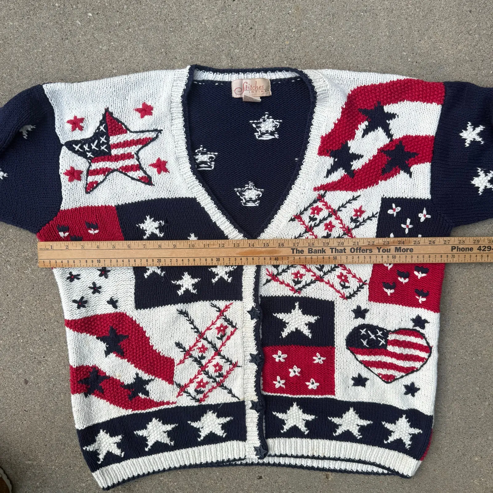 VTG 90s Stitches America 4th of July Red White Blue Sampler Cardigan Sweater 2X - Image 6