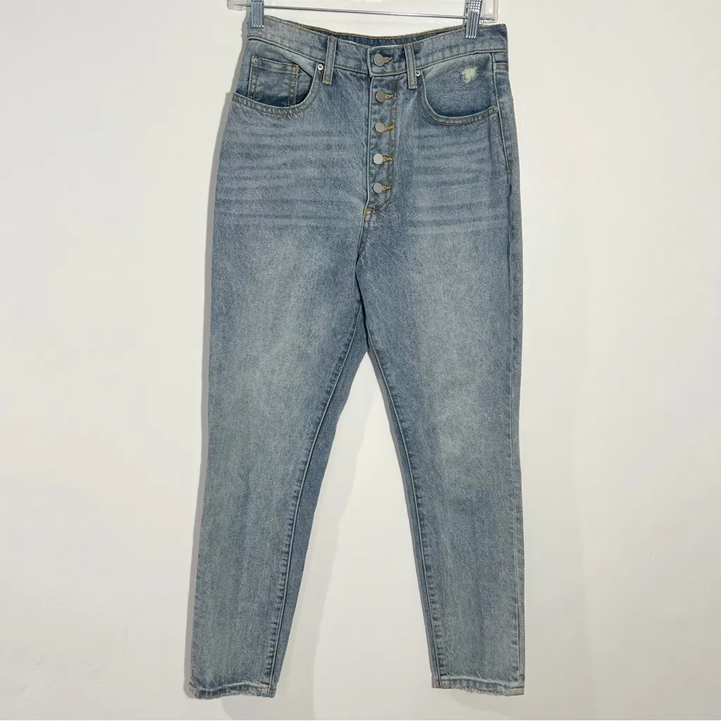 WeWoreWhat The Danielle Crystal Straight High Waist Jeans In‎ Blue Button Fly 27 - Image 3