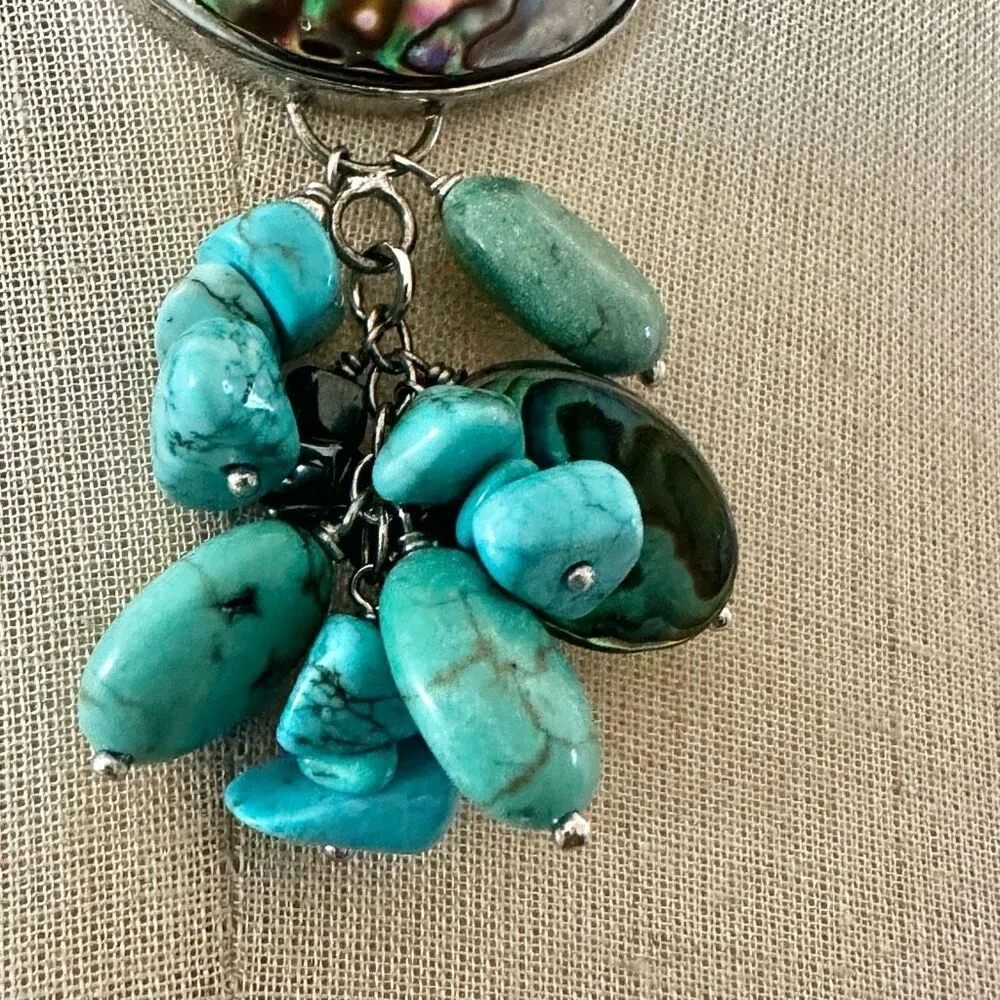 Abalone turquoise hematite sterling silver beaded pendant necklace Blue - Image 4