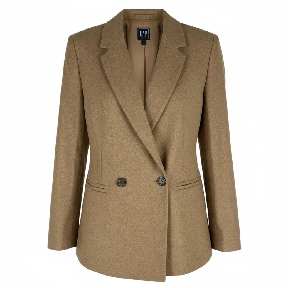Gap Wool Blend Double Breasted Blazer Jacket Camel Tan Size 8 - Image 3