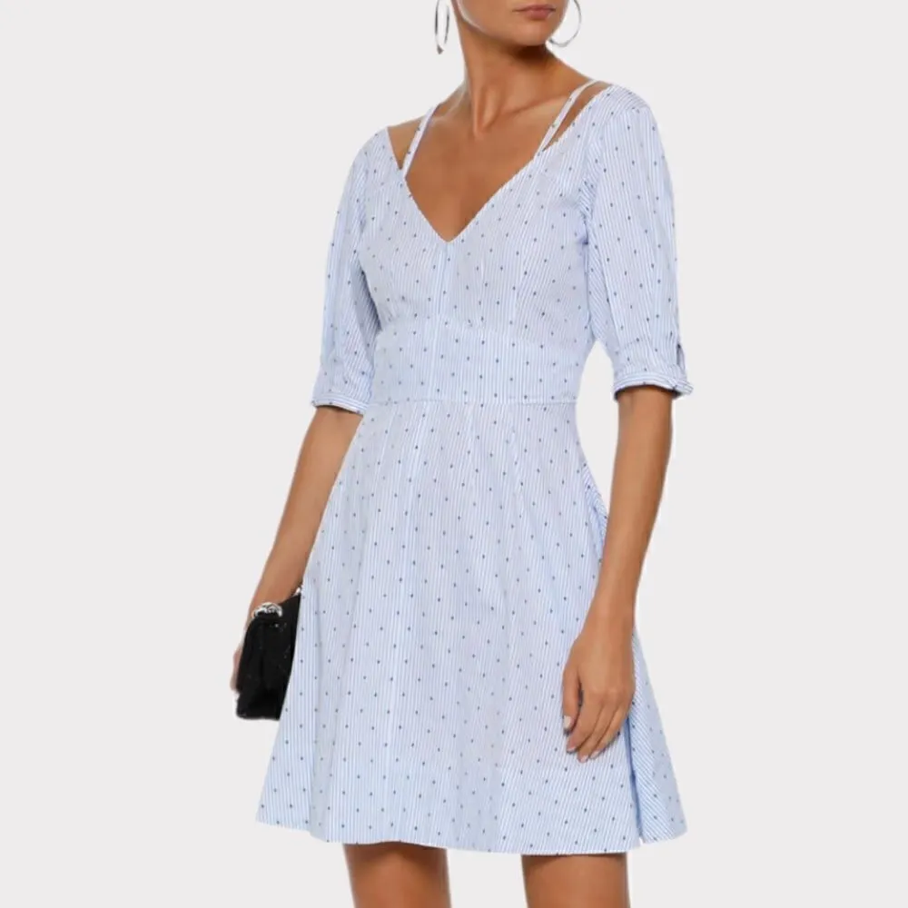 Derek Lam 10 Crosby Poplin Pinstripe Polka Dot Fit Flare‎ Dress Blue Size 2 - Image 2