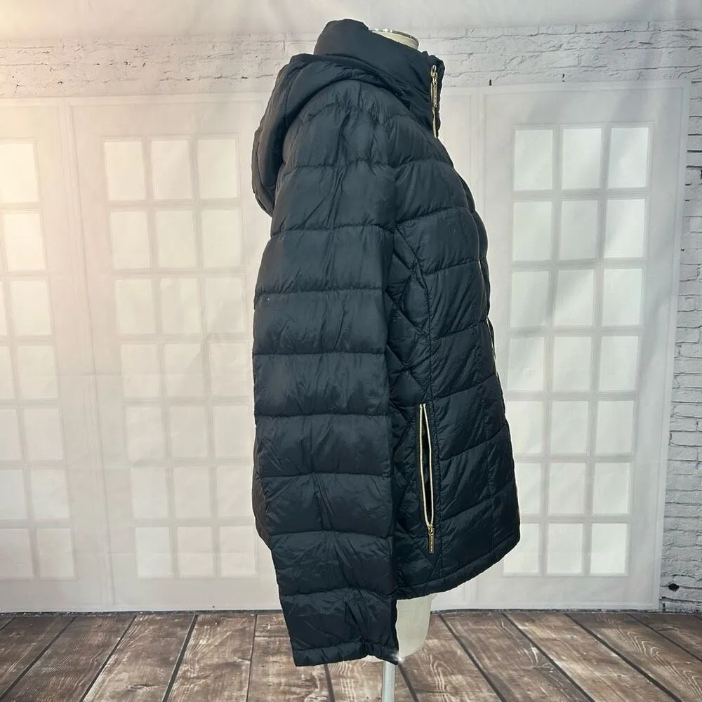 MK Black lightweight Puffer Coat With Hood Jacket Size Large - Image 7
