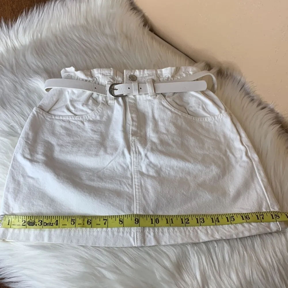 Forever 21 White High Waist Paper Bag Denim Mini Skirt Size Small - Image 7