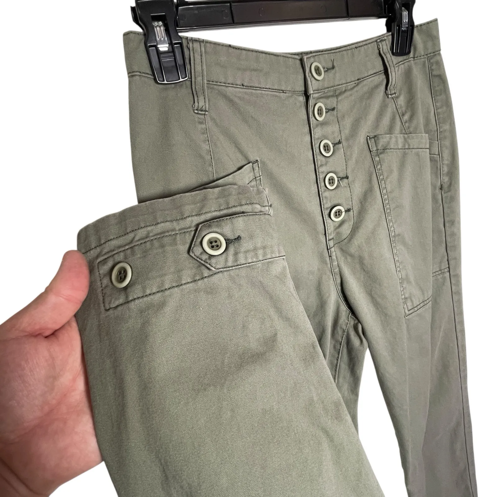 PISTOLA Women’s Tammy Army Green High Waisted Button Front Pant Size 26 - Image 4