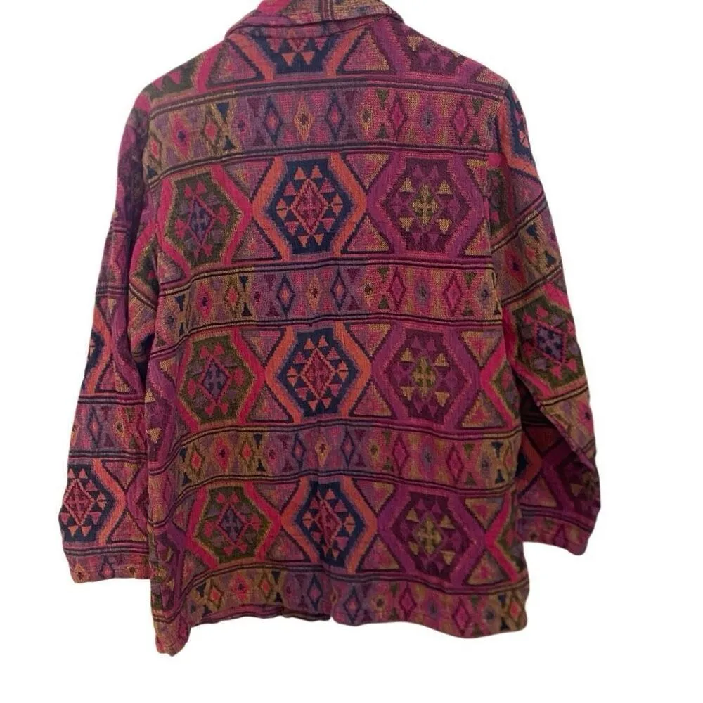 Vintage Chico’s Tapestry Jacket Aztec Southwestern Tribal Boho 100% Cotton - Image 4
