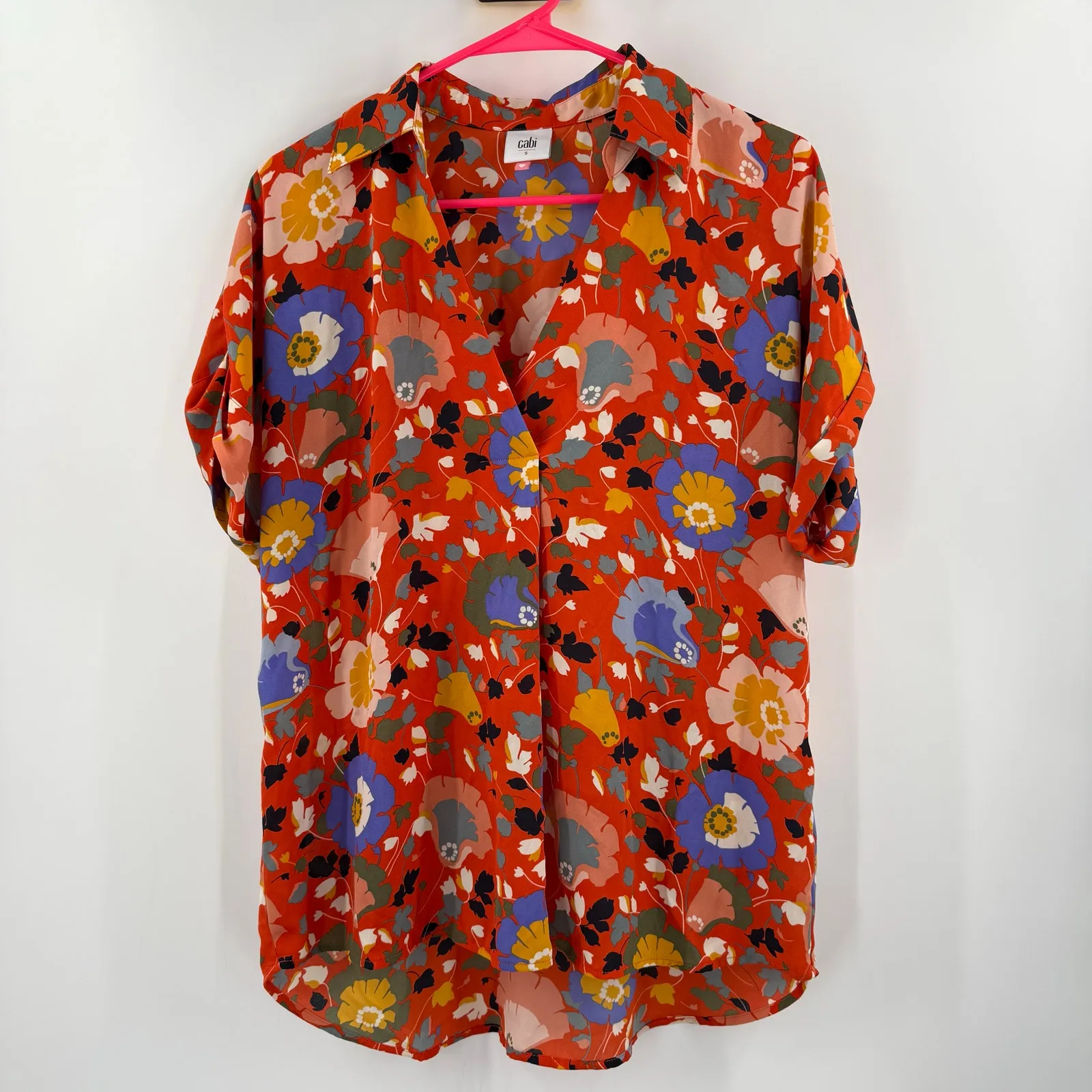 CABI Blouse Size Small 5892 Replay Floral Short Sleeve V-Neck Tunic Office Work - Image 16