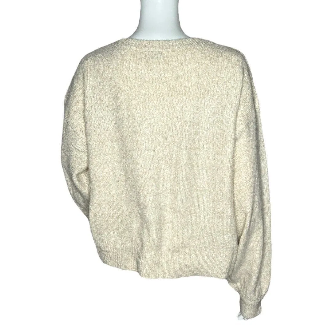 Lush Sweater Womens Medium Beige Stone Beaded Sunburst Western Cowgirl Boho Chic - Image 3