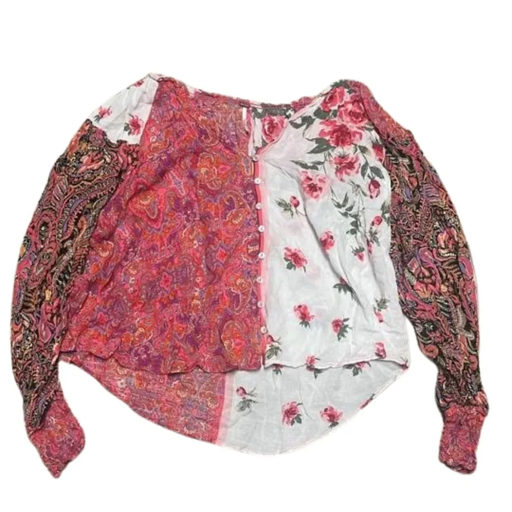 Free People Gemini XS Pink Ivory Floral Pieced Patchwork Button Multiprint - Image 2