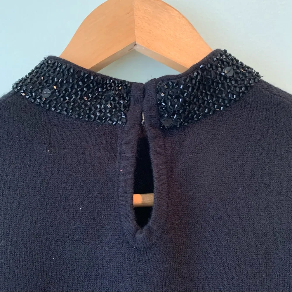 Vintage Ambra Luxelon Holiday Beaded Neck Soft Black Sweater Shell Large L - Image 7