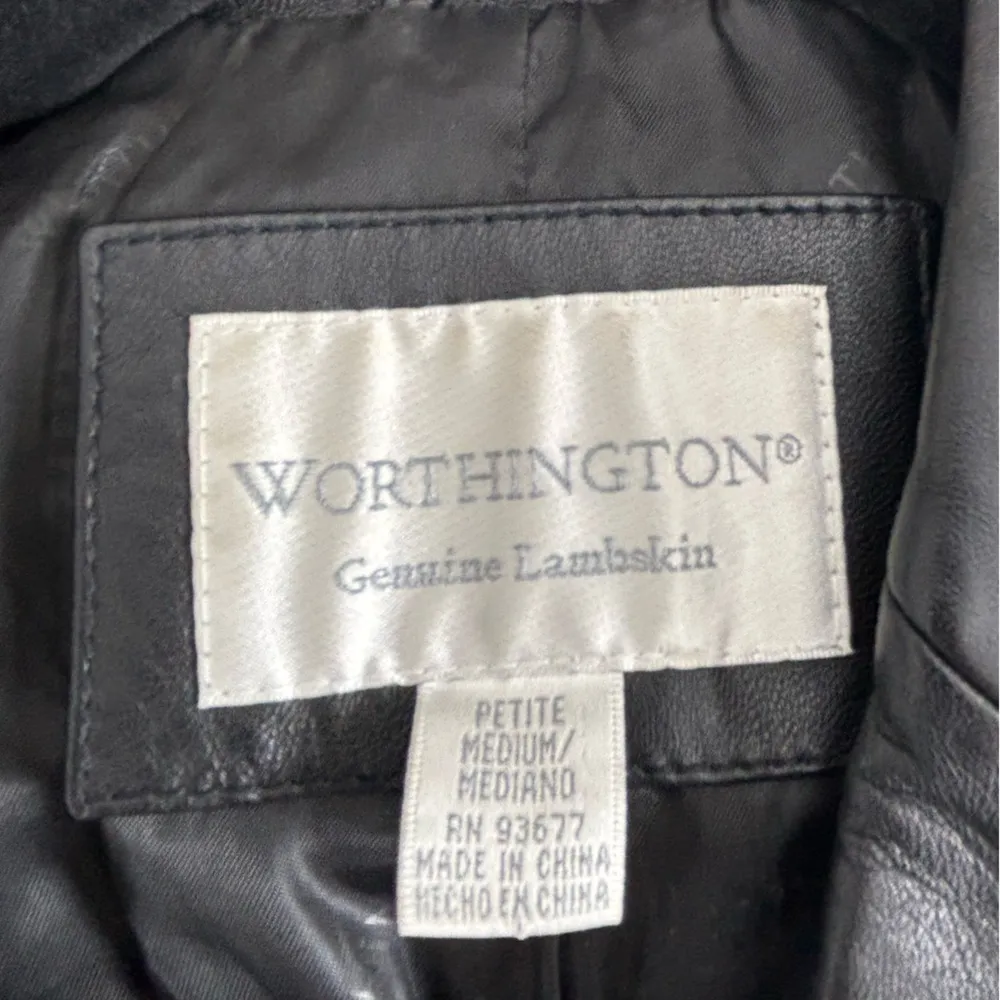 Worthington Women's PM Black Leather Jacket Genuine Lambskin Racer Stripe Detail - Image 10
