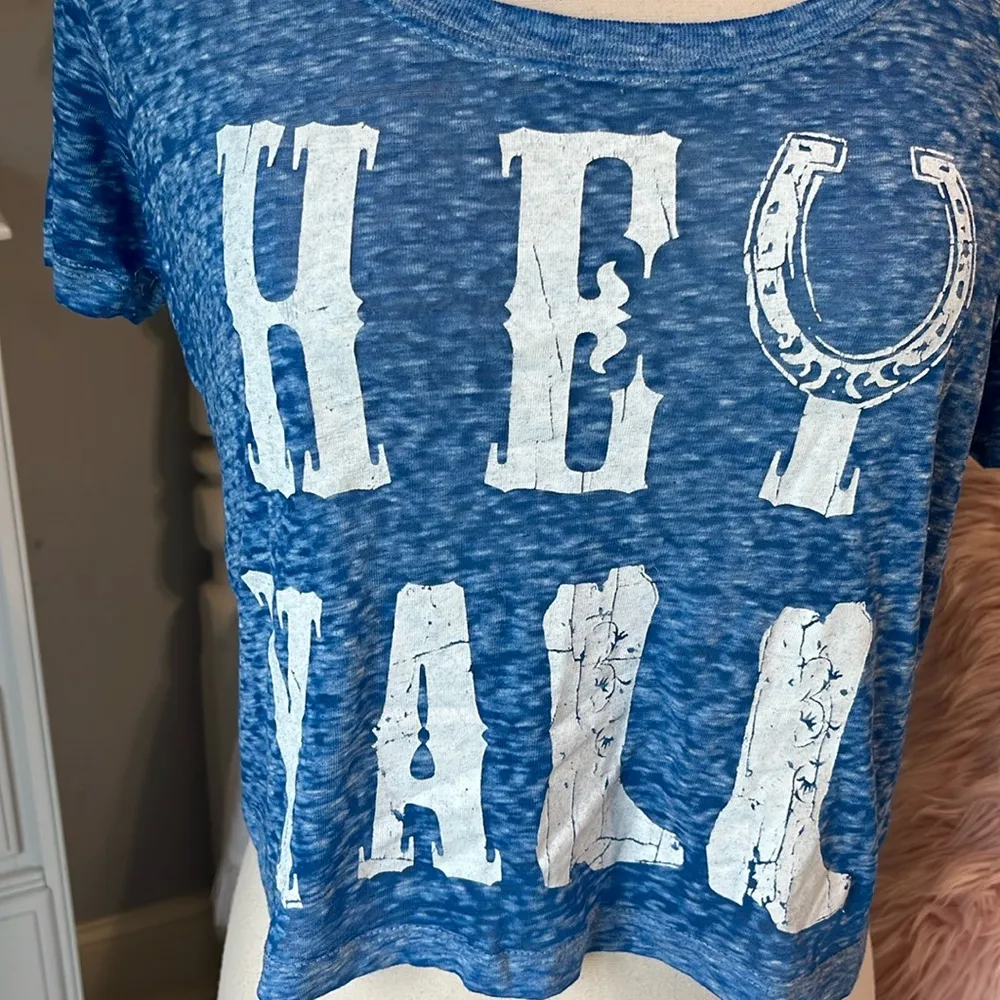 Crop Top Blue Shirt Womens Small Western Southern Workout Beach - Image 4