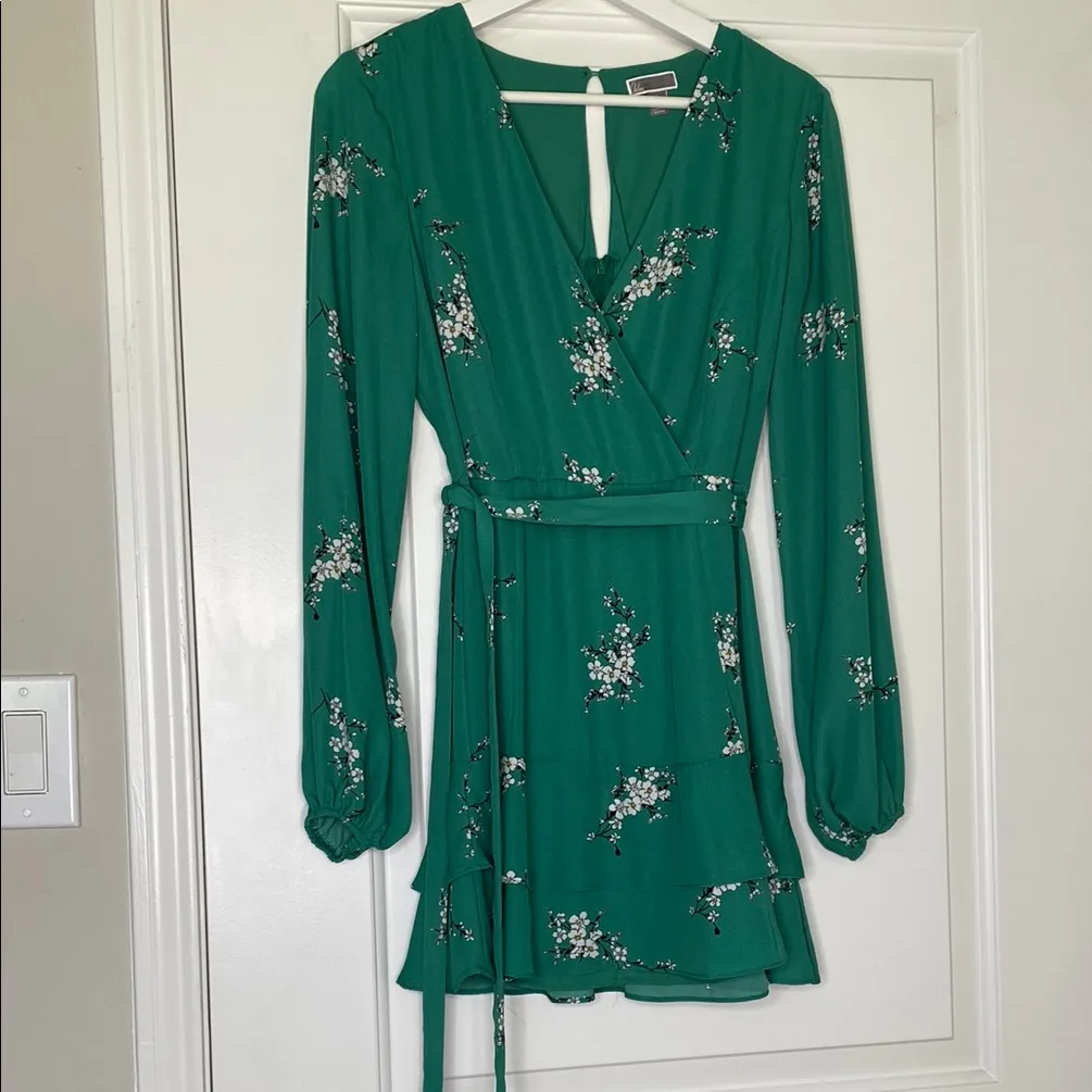 Chelsea28 Green Wrap Dress Long Sleeve V-Neck - Image 4