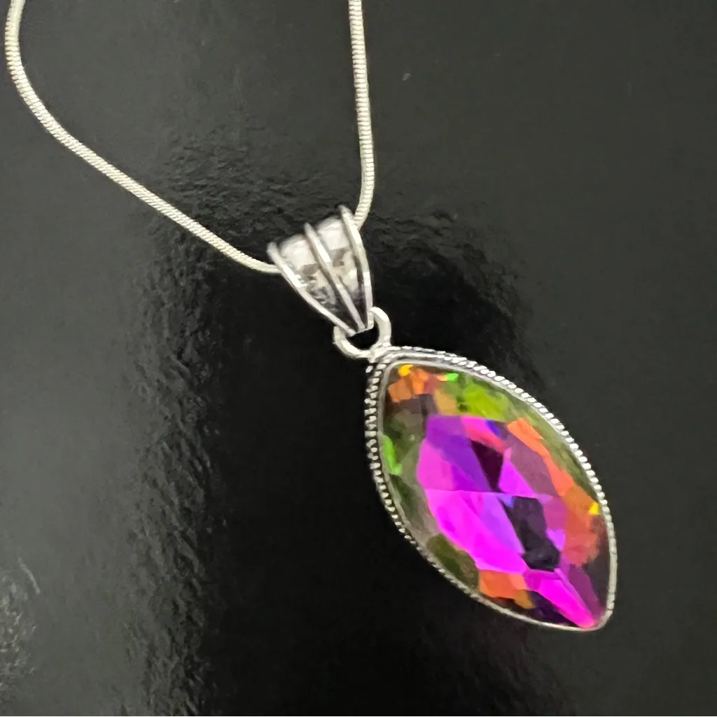 925 Sterling Silver Mystic Topaz Gemstone Handmade Antique Pendant Jewelry Pink - Image 3