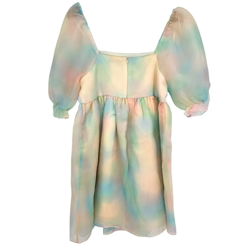 Endless Rose Ombre Puff Sleeve Mini Dress size Large Cotton Candy Pastel - Image 10