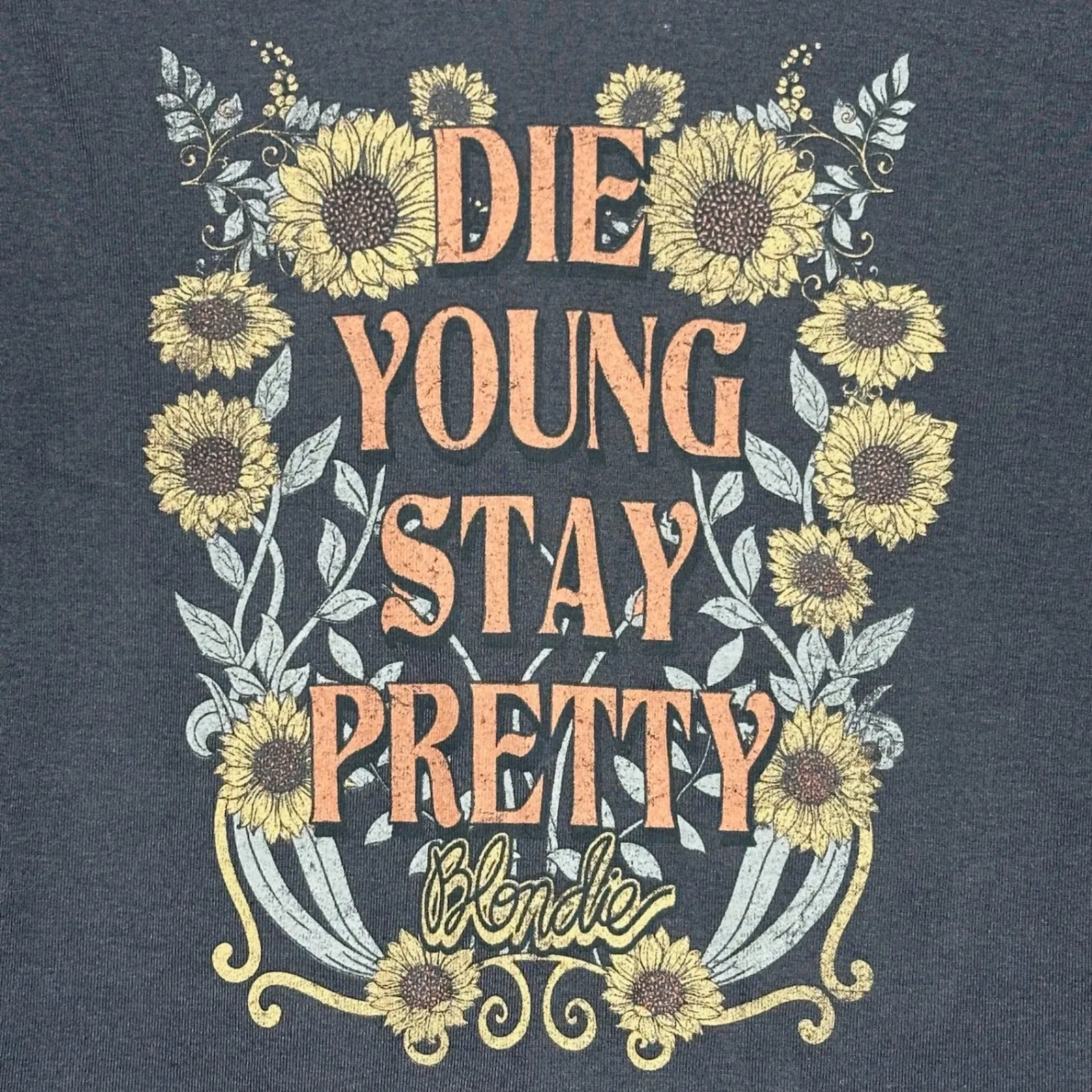 VINYLICONS Black Graphic Crop Top Sunflower Die Young Stay Pretty Blondie Size L Size L - Image 6