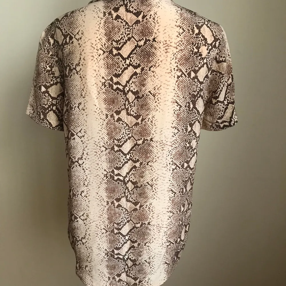 Equipment Beige Python Print Silk Short Sleeve Top - Image 5