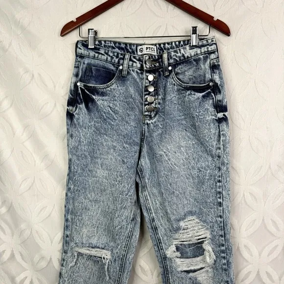 PTCL Acacia High Rise Mom Jean Button Fly Distressed Acid Wash Size 27 Blue - Image 13