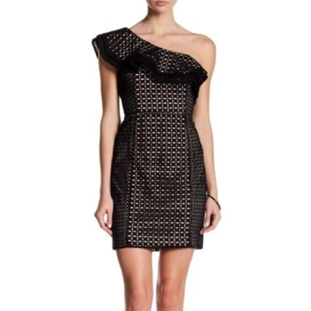 J.Crew Collection One Shoulder Ruffle Eyelet Mini Dress - Image 3