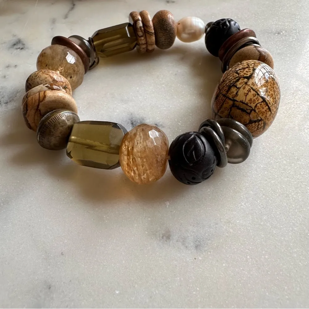 Jewelry Jasper & Mixed Stone Sterling Silver Stretch Bead Bracelet - Image 3